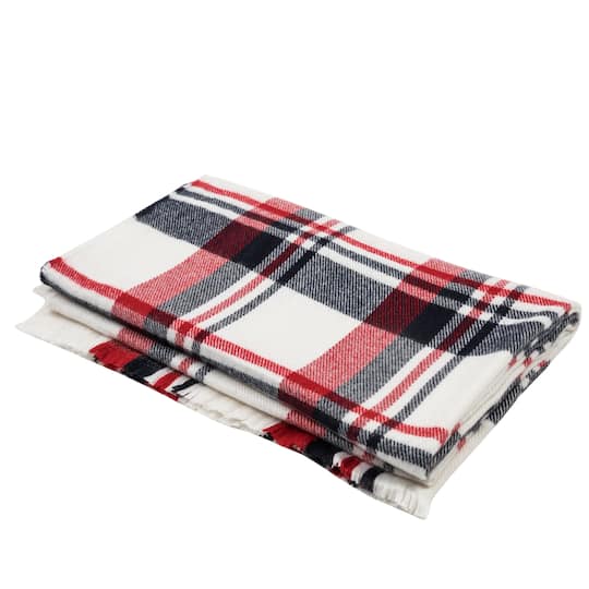 Glitzhome® 70" Red, White & Navy Scarf with Fringe